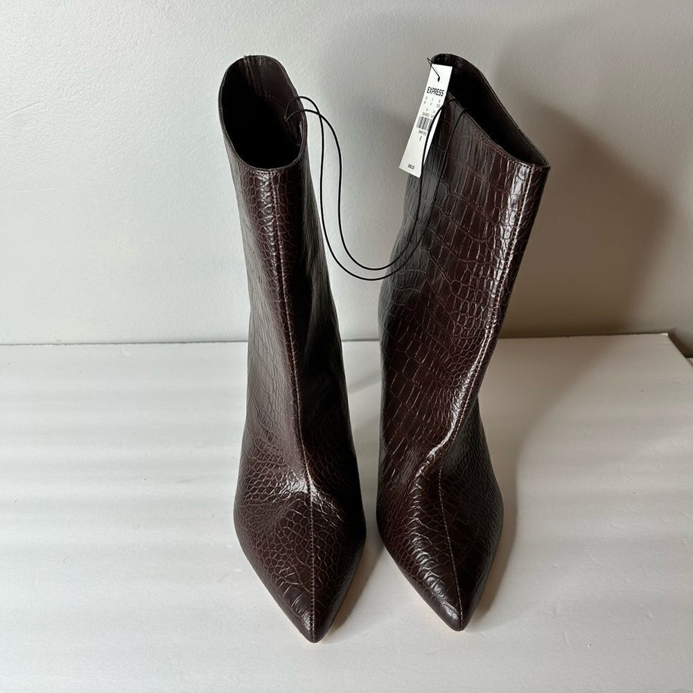Express Snakeskin Textured Asymmetrical Booties - Picture 6 of 6